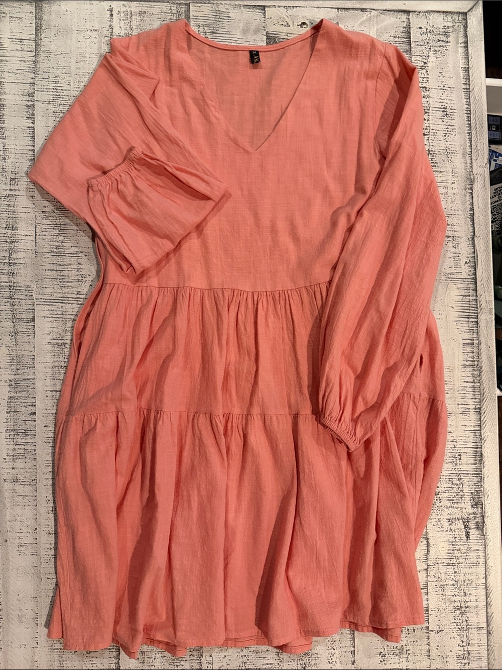 Fancyinn Coral Tiered V-Neck Flowy Dress with Pockets
